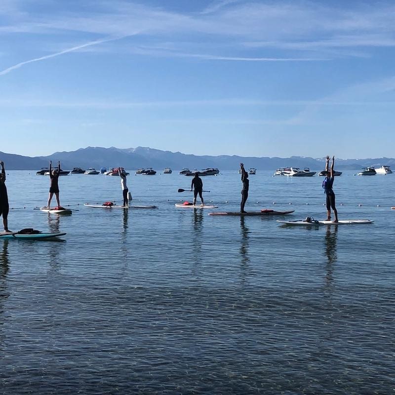 Yoga paddleboarding on Lake Tahoe